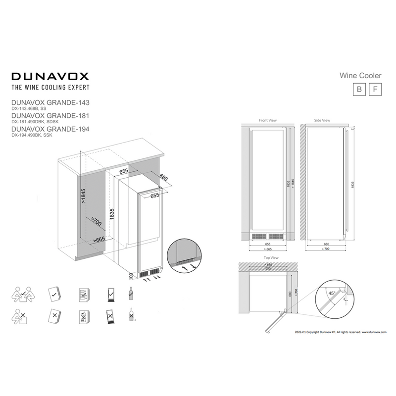 Dunavox Sera-143 Champagnekoelkast (Enkele zone) - 143 Flessen - Zwart