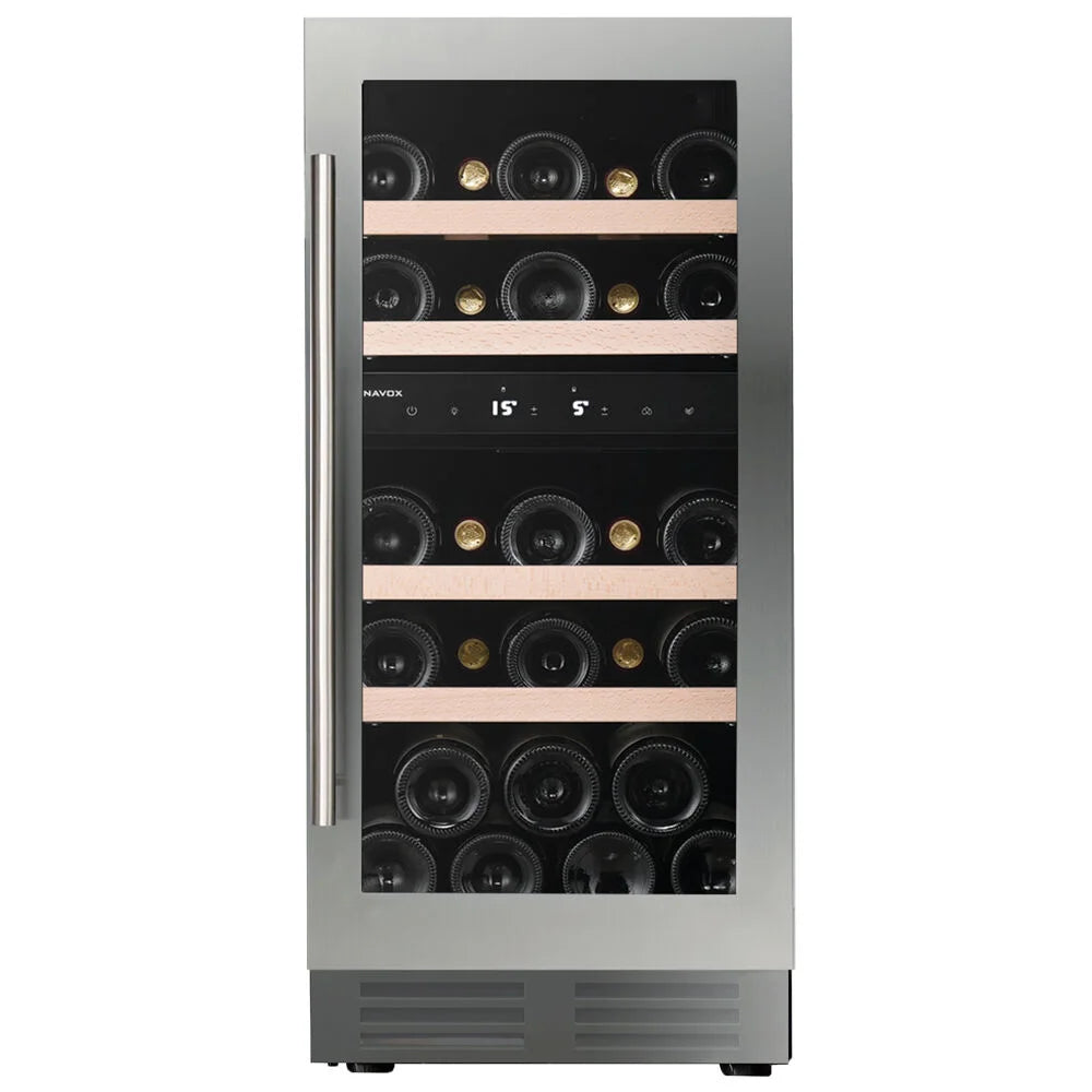 Dunavox Flow-32D Weinkühlschrank (Doppelzone) - 32 Flaschen | Edelstahl