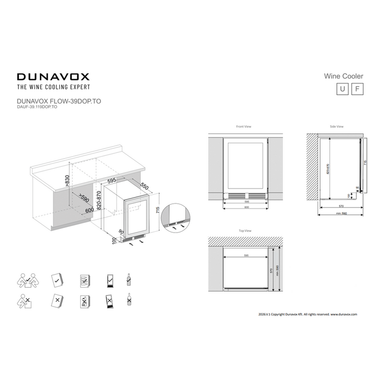 Dunavox Flow-39DOP.TO Weinkühlschrank (Doppelzone) - 39 Flaschen | Eigene Frontplatte
