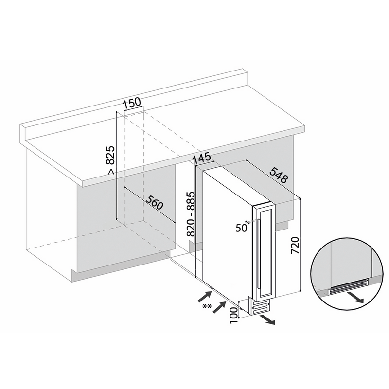 Dunavox Flow-8 - Onderbouw wijnklimaatkast - 9 Flessen - RVS