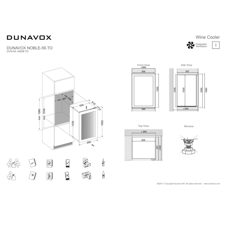 Dunavox Noble-56.TO - Push to open wijnklimaatkast (Dubbele zone) - 56 Flessen