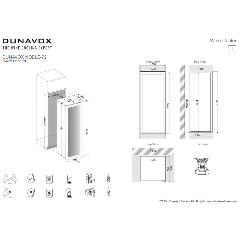Dunavox Noble-72.TO - Push to open wijnklimaatkast (Dubbele zone) - 72 Flessen