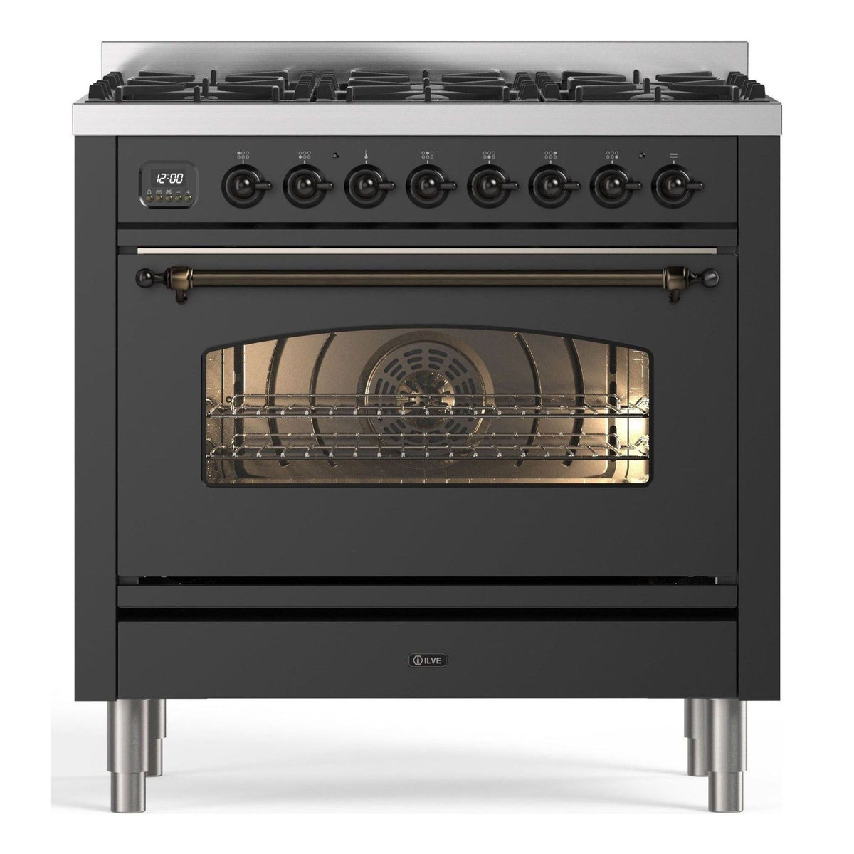 ILVE NE3-MG Gasfornuis mat grafiet P096NE3-MG vooraanzicht | XARO