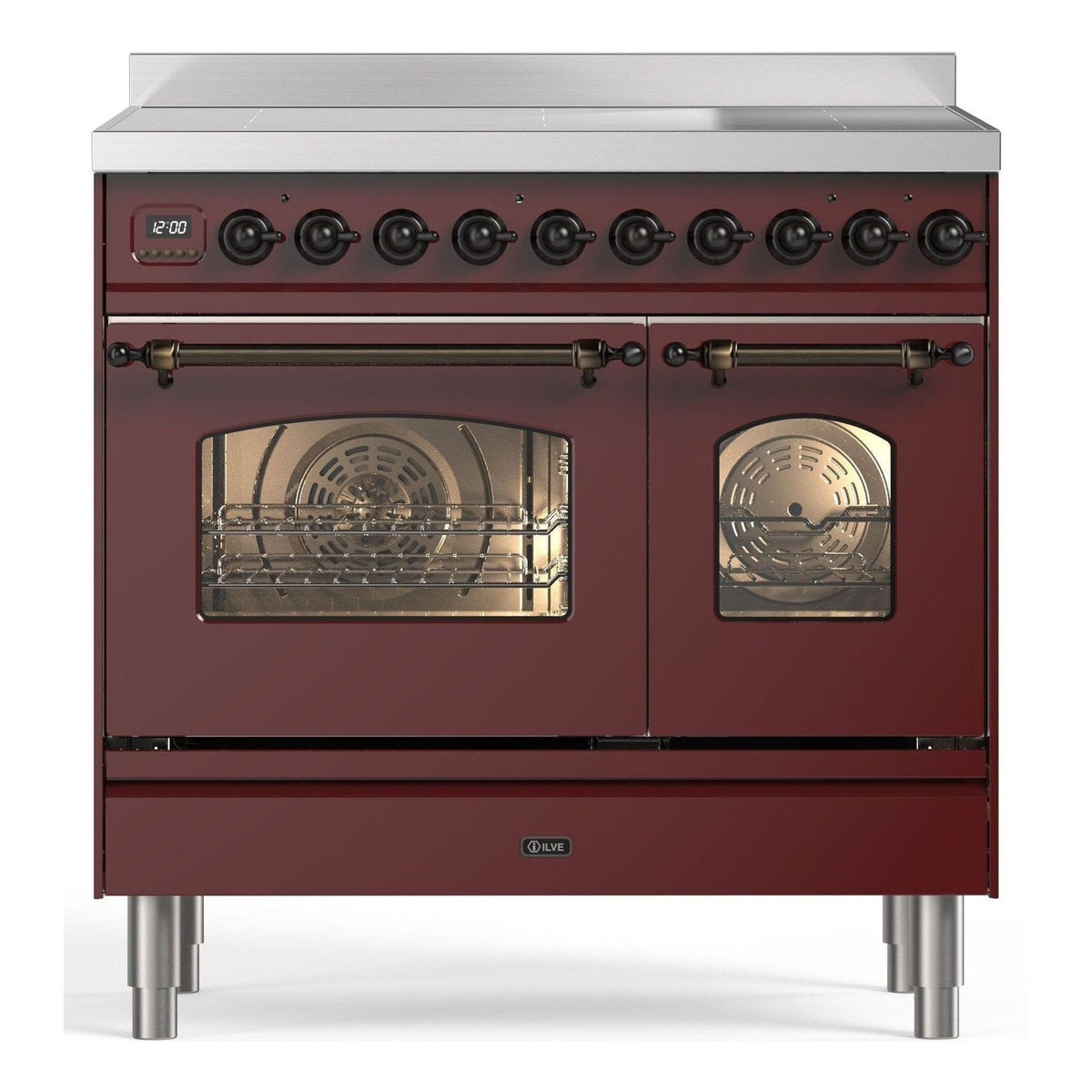 ILVE PDI096NE3-BU Inductiefornuis bordeaux rood 65L + 57L vooraanzicht | XARO