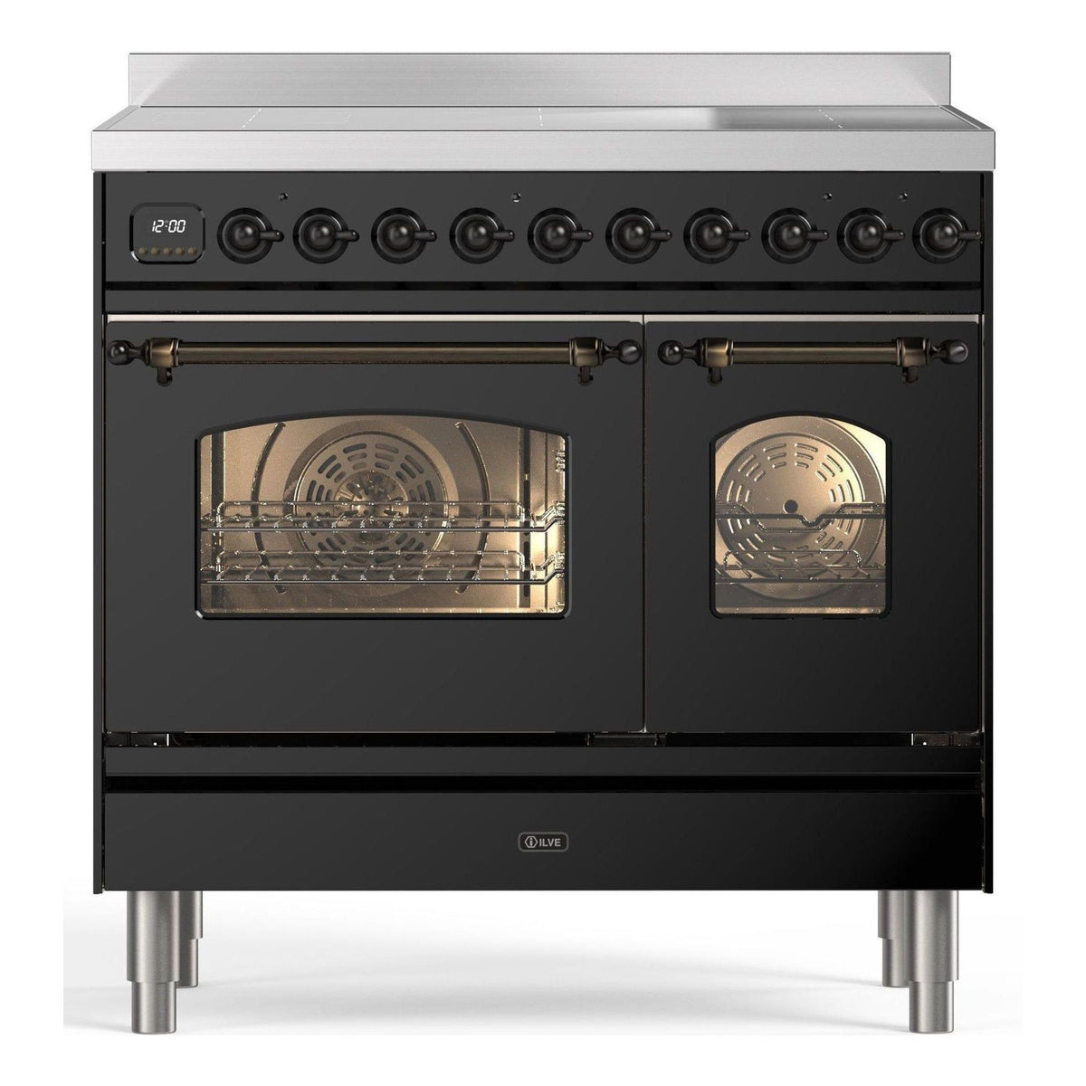 ILVE PDI096NE3-BK Inductiefornuis glanzend zwart 65L + 57L vooraanzicht | XARO