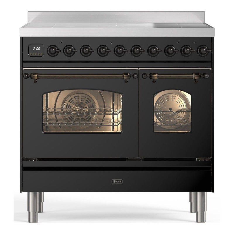 ILVE PDI096NE3-BK Inductiefornuis glanzend zwart 65L + 57L vooraanzicht | XARO