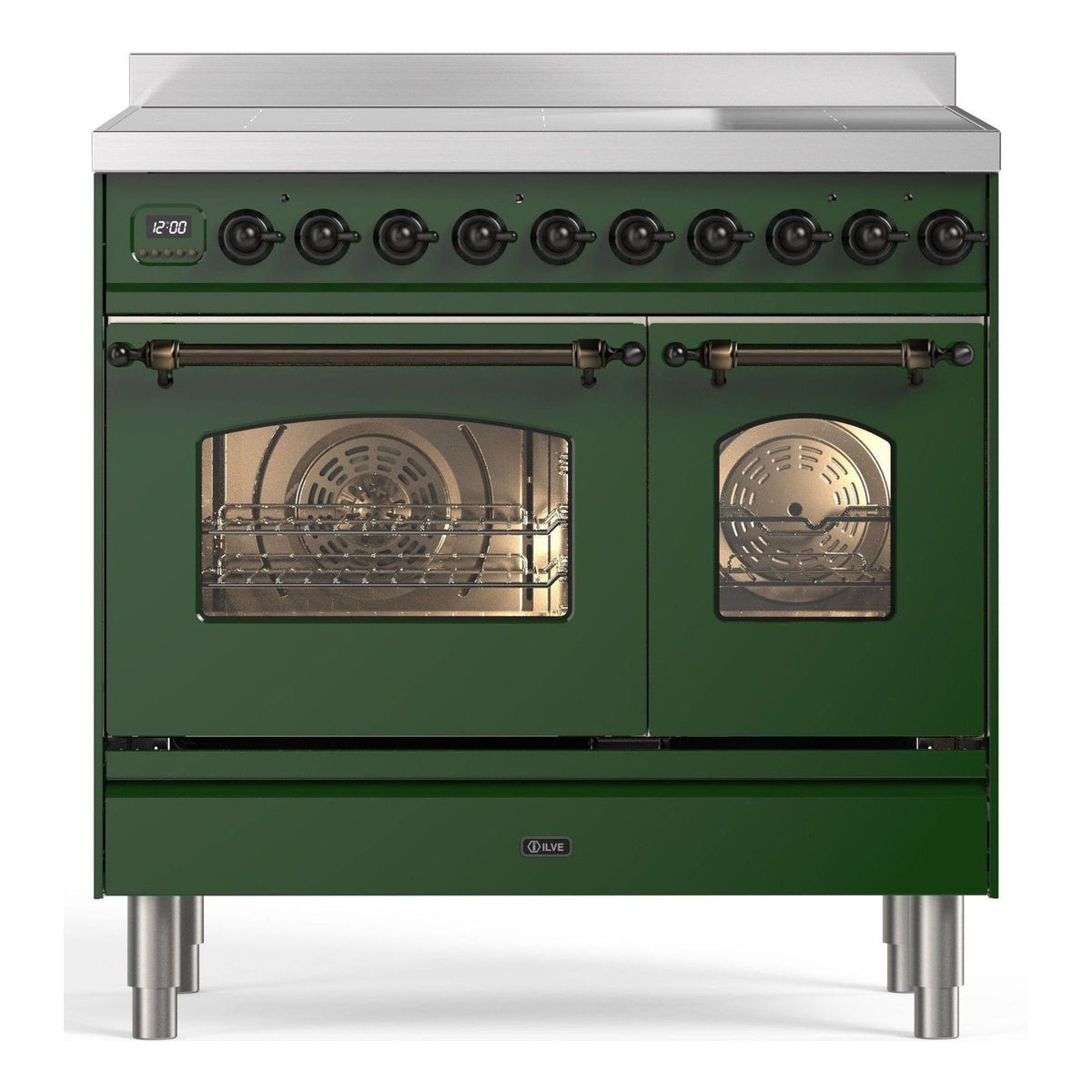 ILVE PDI096NE3-EG Inductiefornuis smaragdgroen 65L + 57L vooraanzicht | XARO