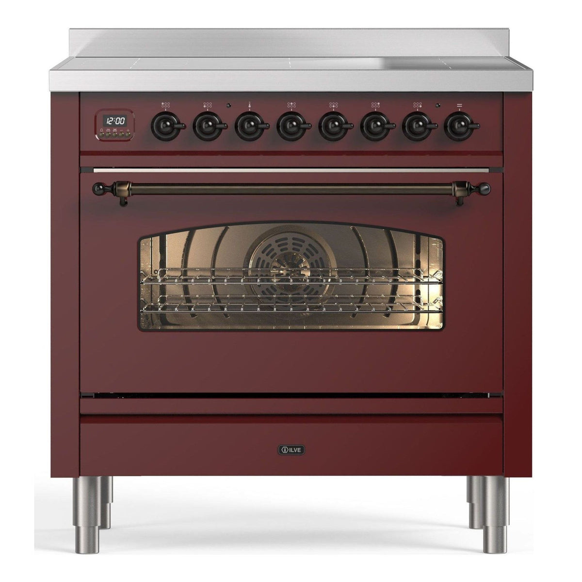 ILVE PI096NE3-BU Inductiefornuis bordeaux rood PI096NE3-BU vooraanzicht | XARO