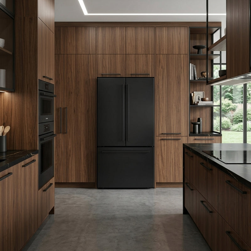 ioMabe INO27JSPF 8BM-DBM Freistehender Kühlschrank 91 cm Designgriffe Schwarz