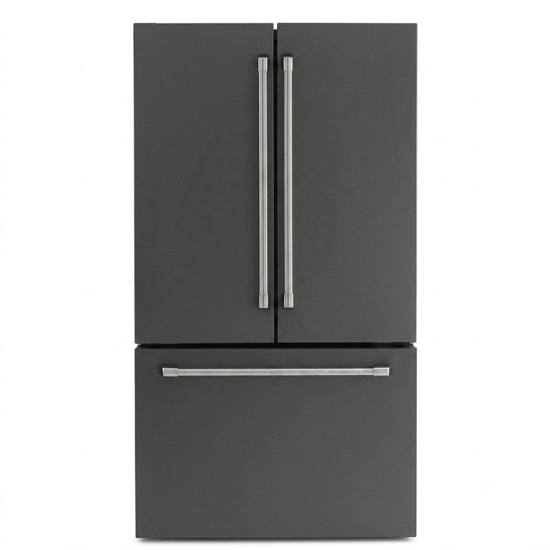ioMabe INO27JSPF 8RAL Amerikaanse koelkast in RAL-kleur – vooraanzicht met inox café-grepen | XARO
