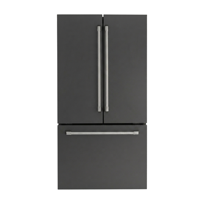 ioMabe IWO19JSPF 8RAL vrijstaande French door koelkast in RAL-kleur – vooraanzicht met inox café-grepen | XARO